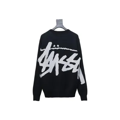 Bstsneaker-Stussy SS24 Large Logo Pattern Knitted Crewneck Sweater black PDD 01