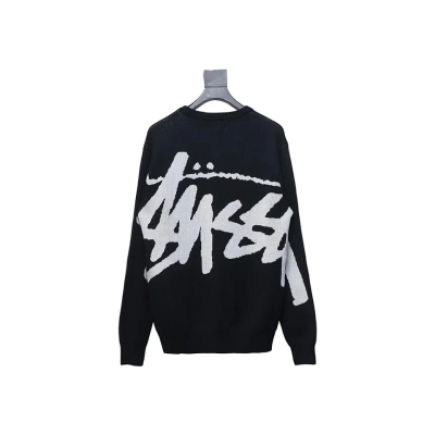 Bstsneaker-Stussy SS24 Large Logo Pattern Knitted Crewneck Sweater black PDD 01