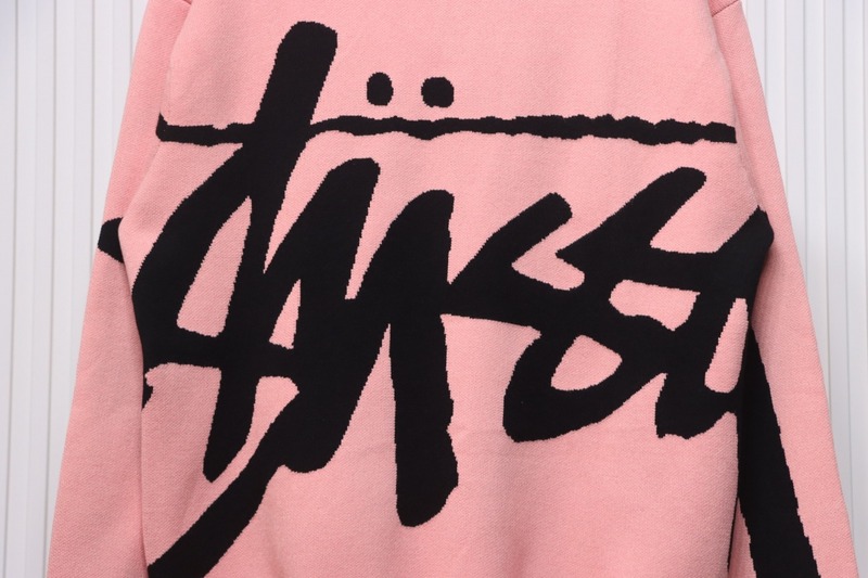 Bstsneaker-Stussy SS24 Large Logo Pattern Knitted Crewneck Sweater pink 250