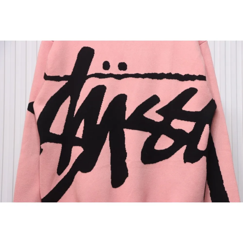 Stussy SS24 Large Logo Pattern Knitted Crewneck Sweater pink 250