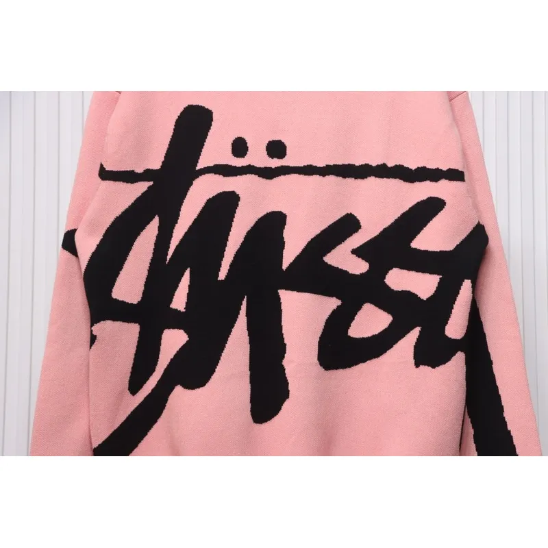 Stussy SS24 Large Logo Pattern Knitted Crewneck Sweater pink 250