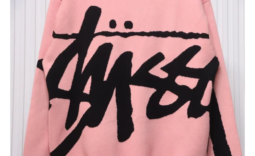 Stussy SS24 Large Logo Pattern Knitted Crewneck Sweater pink 250