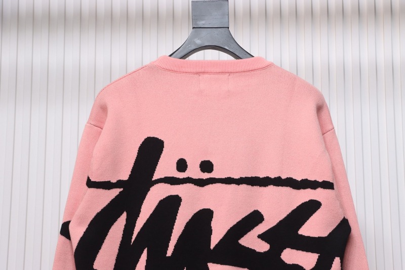 Bstsneaker-Stussy SS24 Large Logo Pattern Knitted Crewneck Sweater pink 250