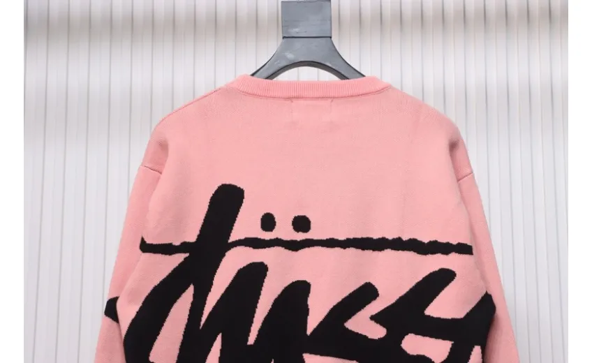 Stussy SS24 Large Logo Pattern Knitted Crewneck Sweater pink 250