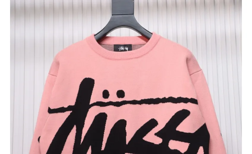 Stussy SS24 Large Logo Pattern Knitted Crewneck Sweater pink 250