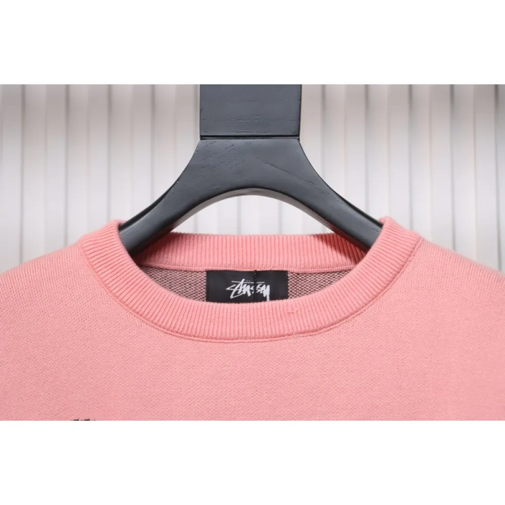 Stussy SS24 Large Logo Pattern Knitted Crewneck Sweater pink 250