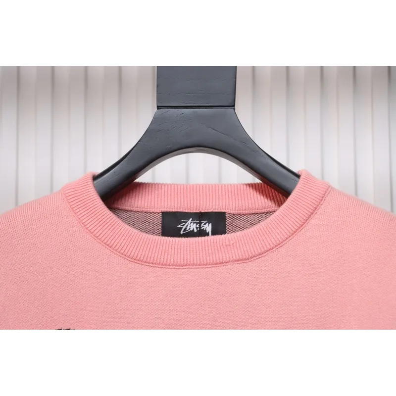 Stussy SS24 Large Logo Pattern Knitted Crewneck Sweater pink 250