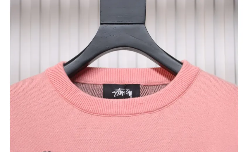 Stussy SS24 Large Logo Pattern Knitted Crewneck Sweater pink 250