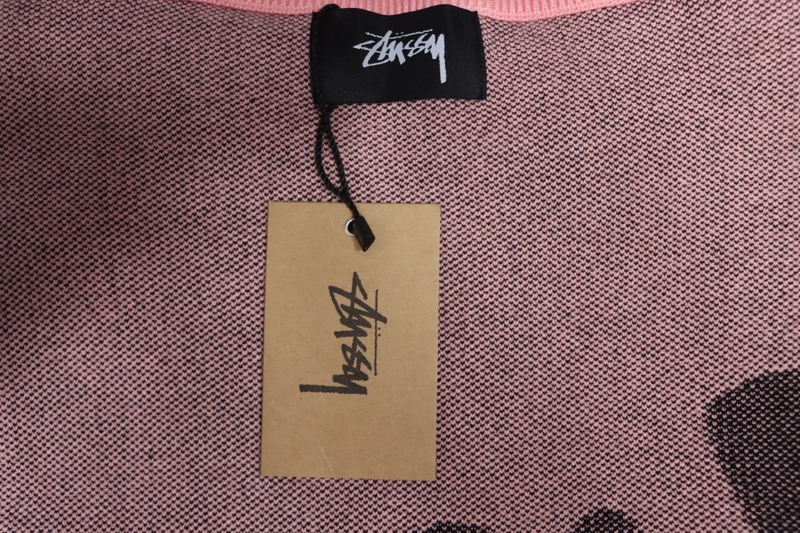 Bstsneaker-Stussy SS24 Large Logo Pattern Knitted Crewneck Sweater pink 250