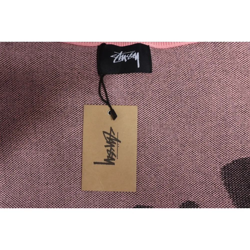Stussy SS24 Large Logo Pattern Knitted Crewneck Sweater pink 250