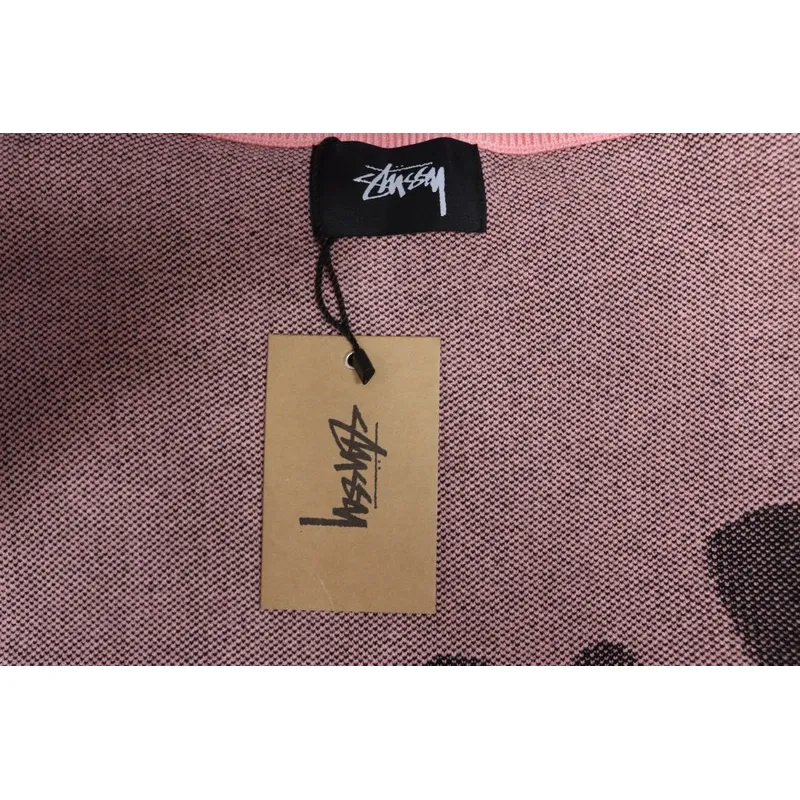 Stussy SS24 Large Logo Pattern Knitted Crewneck Sweater pink 250