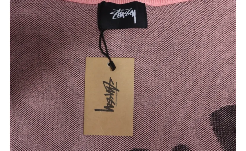 Stussy SS24 Large Logo Pattern Knitted Crewneck Sweater pink 250