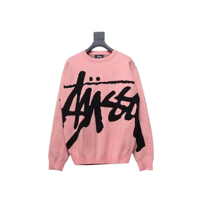 Bstsneaker-Stussy SS24 Large Logo Pattern Knitted Crewneck Sweater pink 250 01