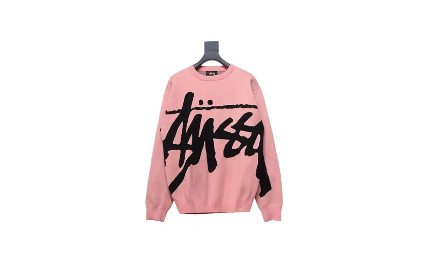 Stussy SS24 Large Logo Pattern Knitted Crewneck Sweater pink 250