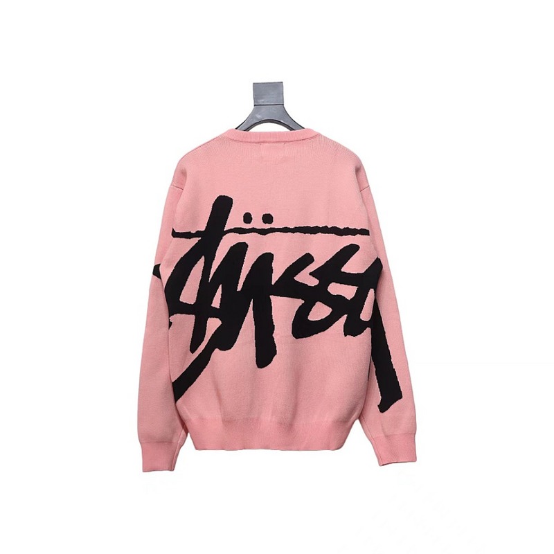 Bstsneaker-Stussy SS24 Large Logo Pattern Knitted Crewneck Sweater pink 250