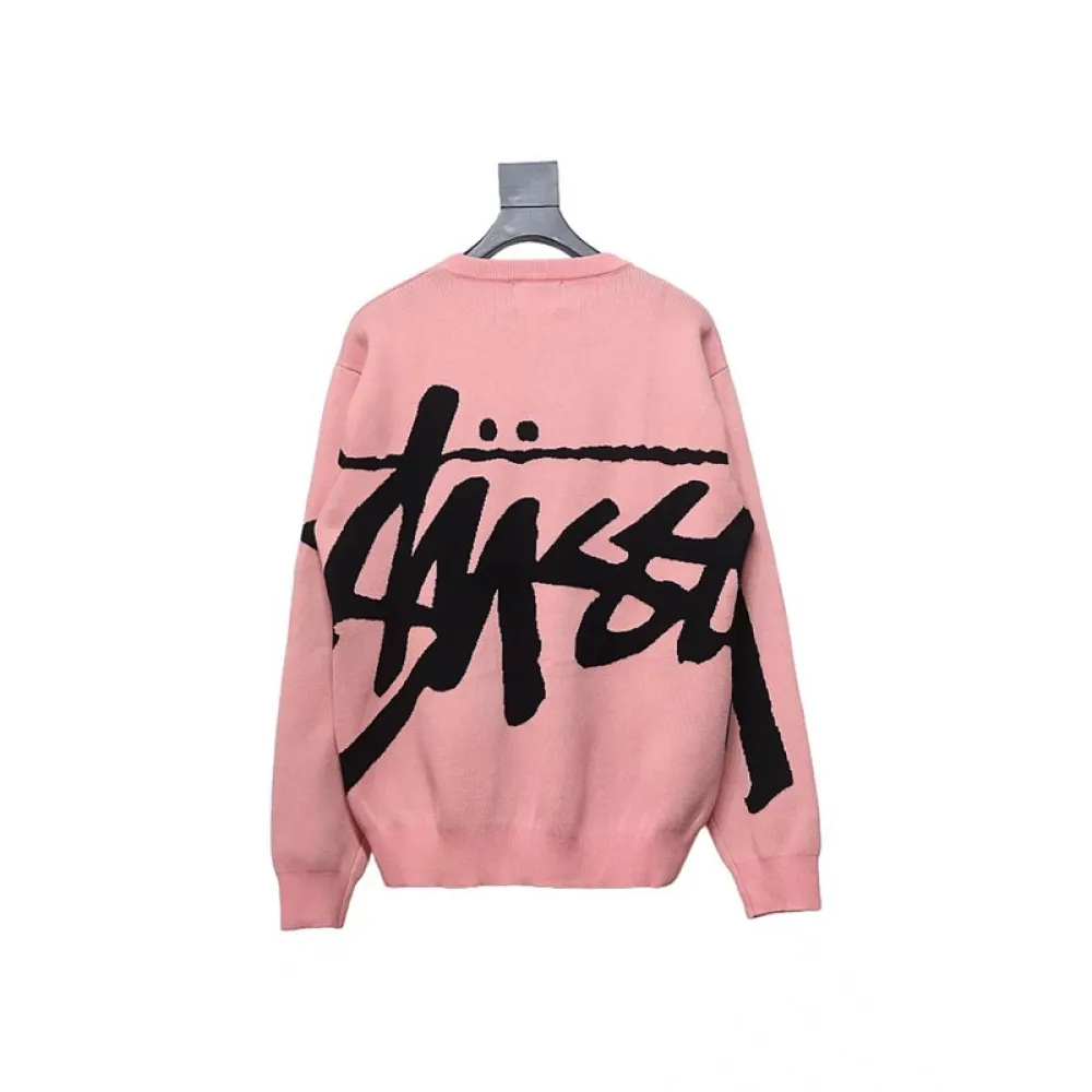 Stussy SS24 Large Logo Pattern Knitted Crewneck Sweater pink 250