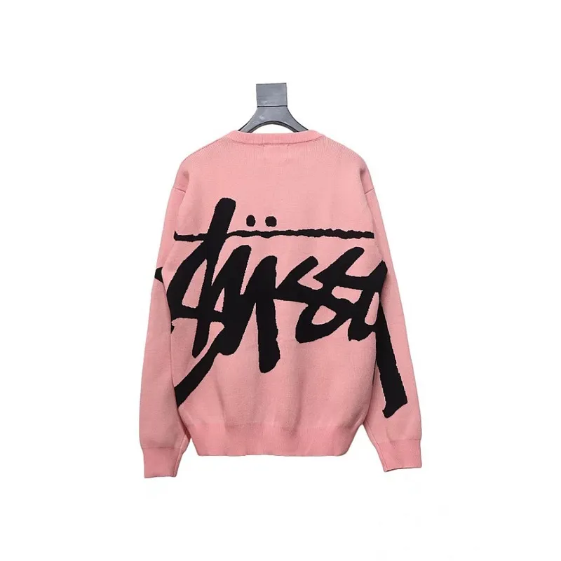 Stussy SS24 Large Logo Pattern Knitted Crewneck Sweater pink 250