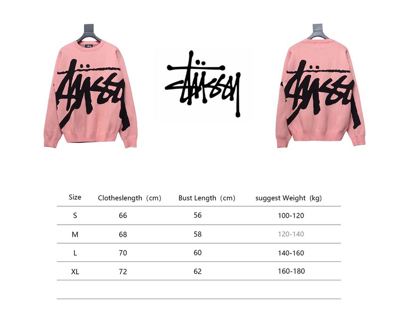 Bstsneaker-Stussy SS24 Large Logo Pattern Knitted Crewneck Sweater pink 250