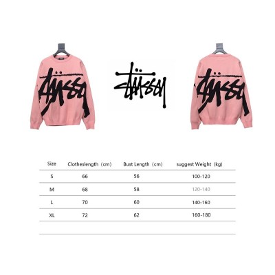 Bstsneaker-Stussy SS24 Large Logo Pattern Knitted Crewneck Sweater pink 250 02