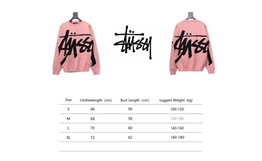 Stussy SS24 Large Logo Pattern Knitted Crewneck Sweater pink 250