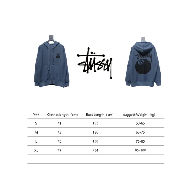 Bstsneaker-Stussy 24FW Black Eight Zip Hooded Jacket blue 250