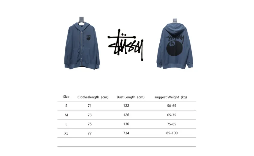 Bstsneaker-Stussy 24FW Black Eight Zip Hooded Jacket blue 250