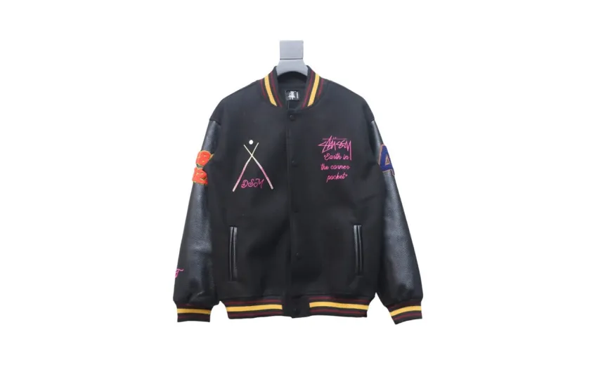 Bstsneaker-Stussy 40th Anniversary Limited Edition Black 8 Towel Embroidery Couple Baseball Jacket 290