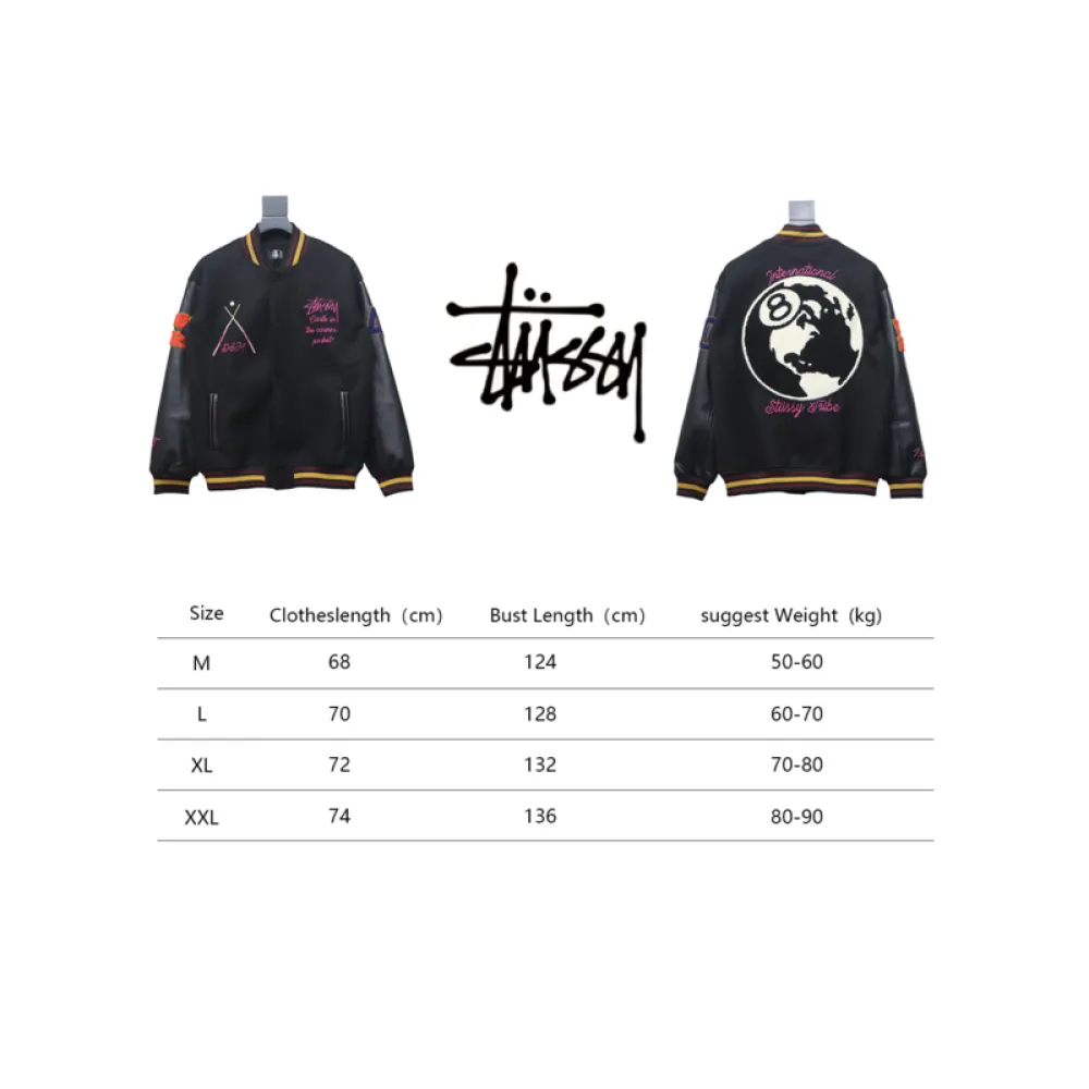 Bstsneaker-Stussy 40th Anniversary Limited Edition Black 8 Towel Embroidery Couple Baseball Jacket 290