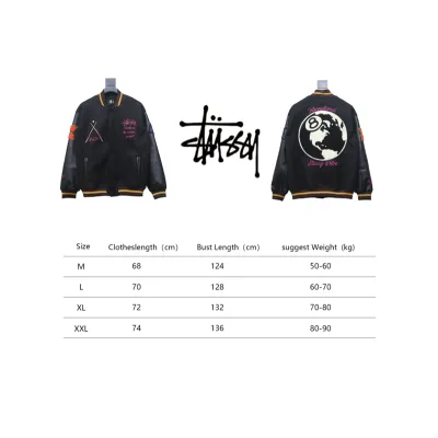 Stussy 40th Anniversary Limited Edition Black 8 Towel Embroidery Couple Baseball Jacket 290 02
