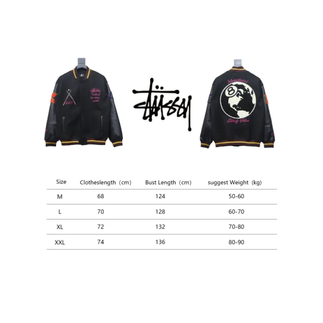 Bstsneaker-Stussy 40th Anniversary Limited Edition Black 8 Towel Embroidery Couple Baseball Jacket 290