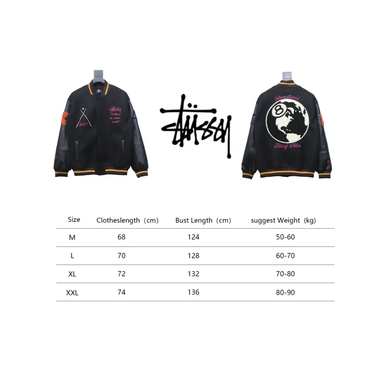 Bstsneaker-Stussy 40th Anniversary Limited Edition Black 8 Towel Embroidery Couple Baseball Jacket 290