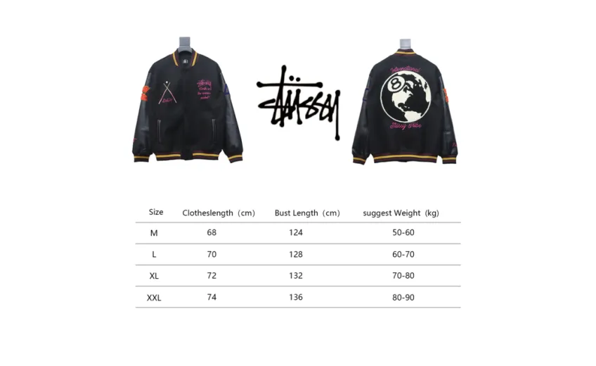 Bstsneaker-Stussy 40th Anniversary Limited Edition Black 8 Towel Embroidery Couple Baseball Jacket 290