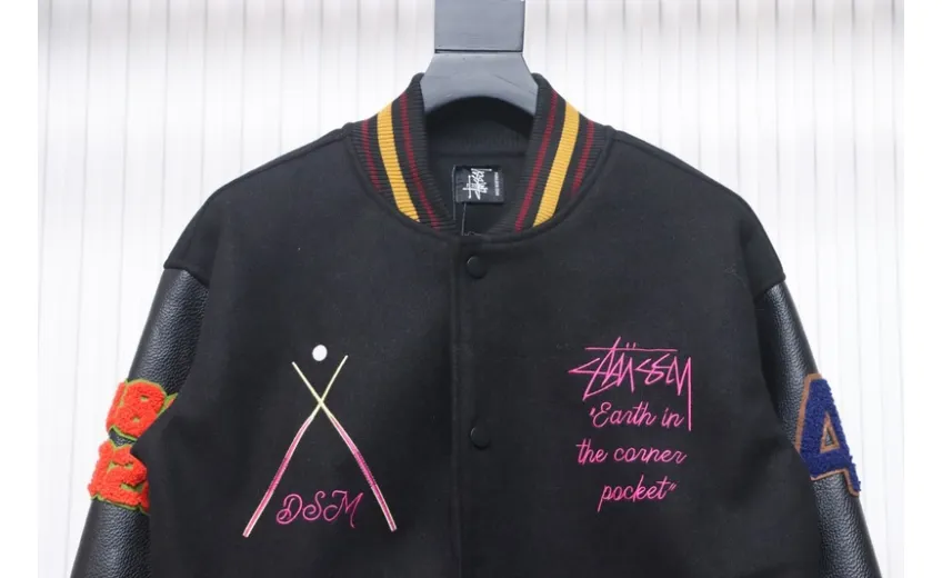 Bstsneaker-Stussy 40th Anniversary Limited Edition Black 8 Towel Embroidery Couple Baseball Jacket 290