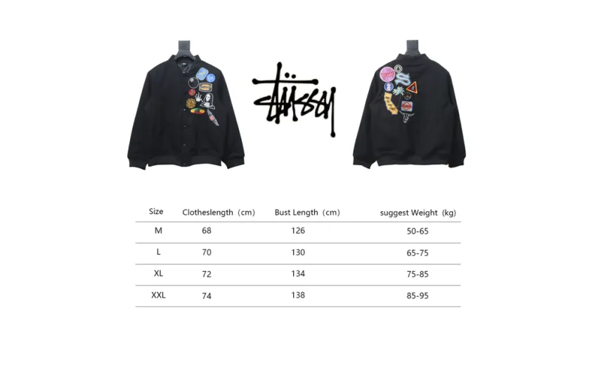 Bstsneaker-Stussy patch pattern chest medal quilted baseball jacket 250
