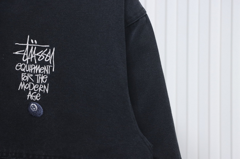 Bstsneaker-Stussy Washed Distressed Embroidery Black 8 Hooded Cotton Jacket black 330