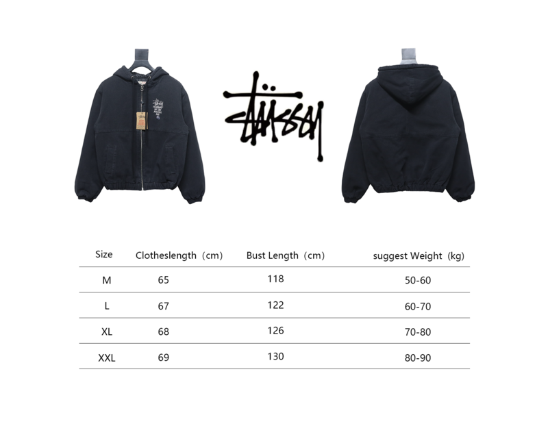 Bstsneaker-Stussy Washed Distressed Embroidery Black 8 Hooded Cotton Jacket black 330