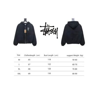 Stussy Washed Distressed Embroidery Black 8 Hooded Cotton Jacket black 330 02