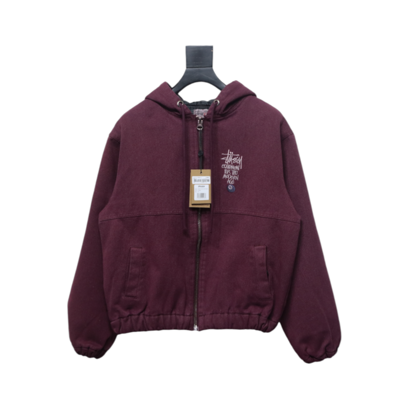 Bstsneaker-Stussy Washed Distressed Embroidery Black 8 Hooded Cotton Jacket red 330