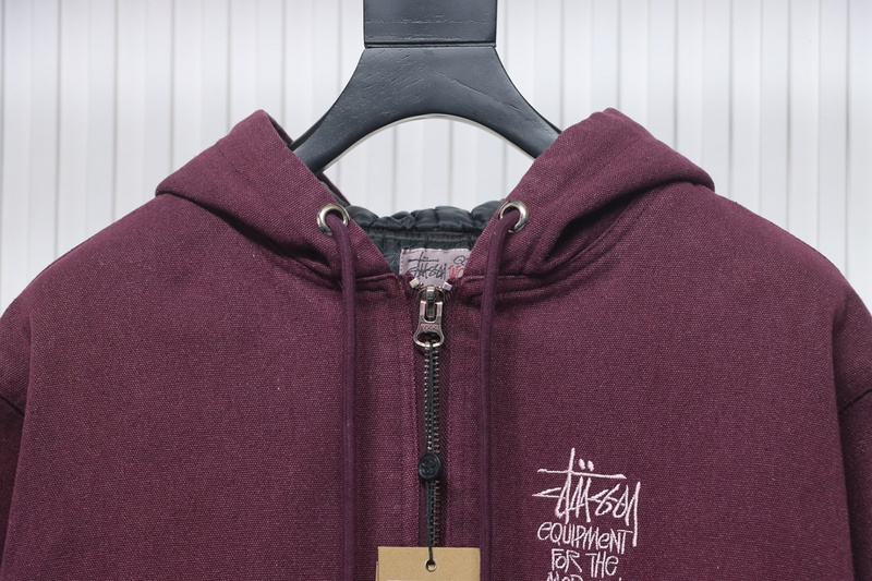 Bstsneaker-Stussy Washed Distressed Embroidery Black 8 Hooded Cotton Jacket red 330