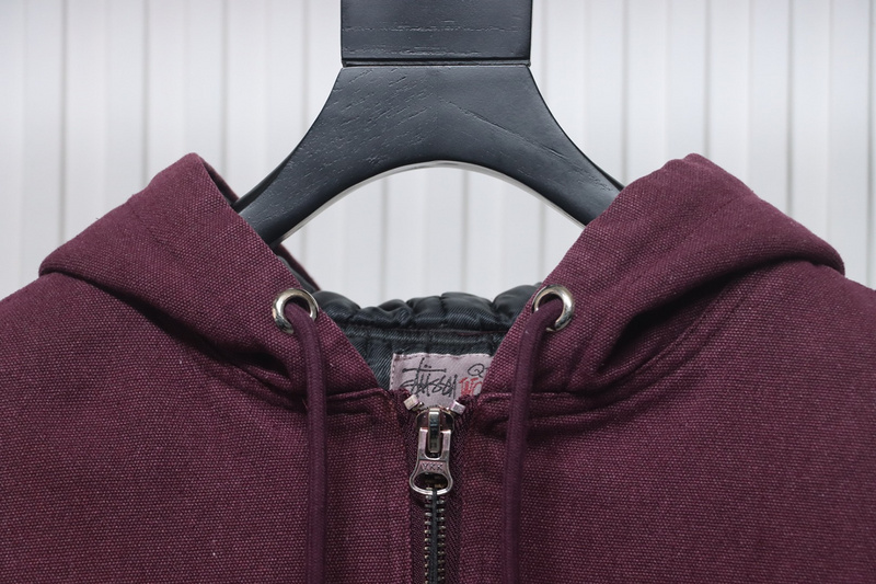 Bstsneaker-Stussy Washed Distressed Embroidery Black 8 Hooded Cotton Jacket red 330