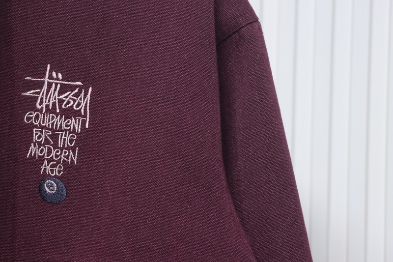 Bstsneaker-Stussy Washed Distressed Embroidery Black 8 Hooded Cotton Jacket red 330