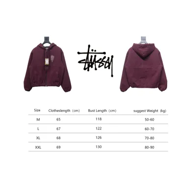 Stussy Washed Distressed Embroidery Black 8 Hooded Cotton Jacket red 330 02