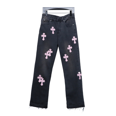 Bstsneaker-Chrome Hearts Leather Cross Denim Jeans  pink 190 01