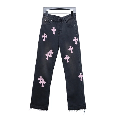 Bstsneaker-Chrome Hearts Leather Cross Denim Jeans  pink 190 01