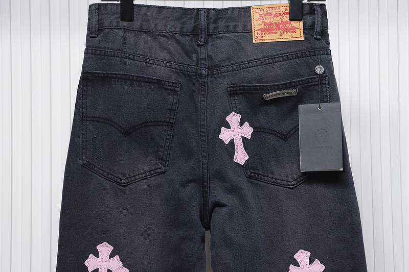 Bstsneaker-Chrome Hearts Leather Cross Denim Jeans  pink 190