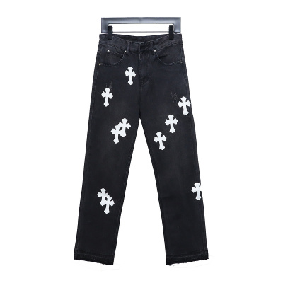 Bstsneaker-Chrome Hearts Leather Cross Denim Jeans 200 01