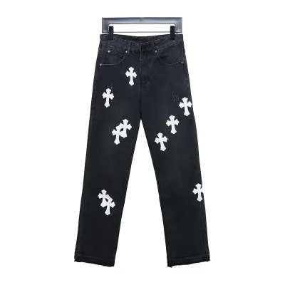 Bstsneaker-Chrome Hearts Leather Cross Denim Jeans white 190 01