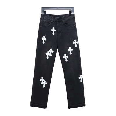 Bstsneaker-Chrome Hearts Leather Cross Denim Jeans 200 01