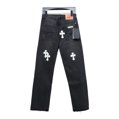Bstsneaker-Chrome Hearts Leather Cross Denim Jeans 200 02