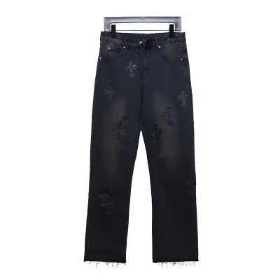 Bstsneaker-Chrome Hearts Leather Cross Denim Jeans  All Black 190 01